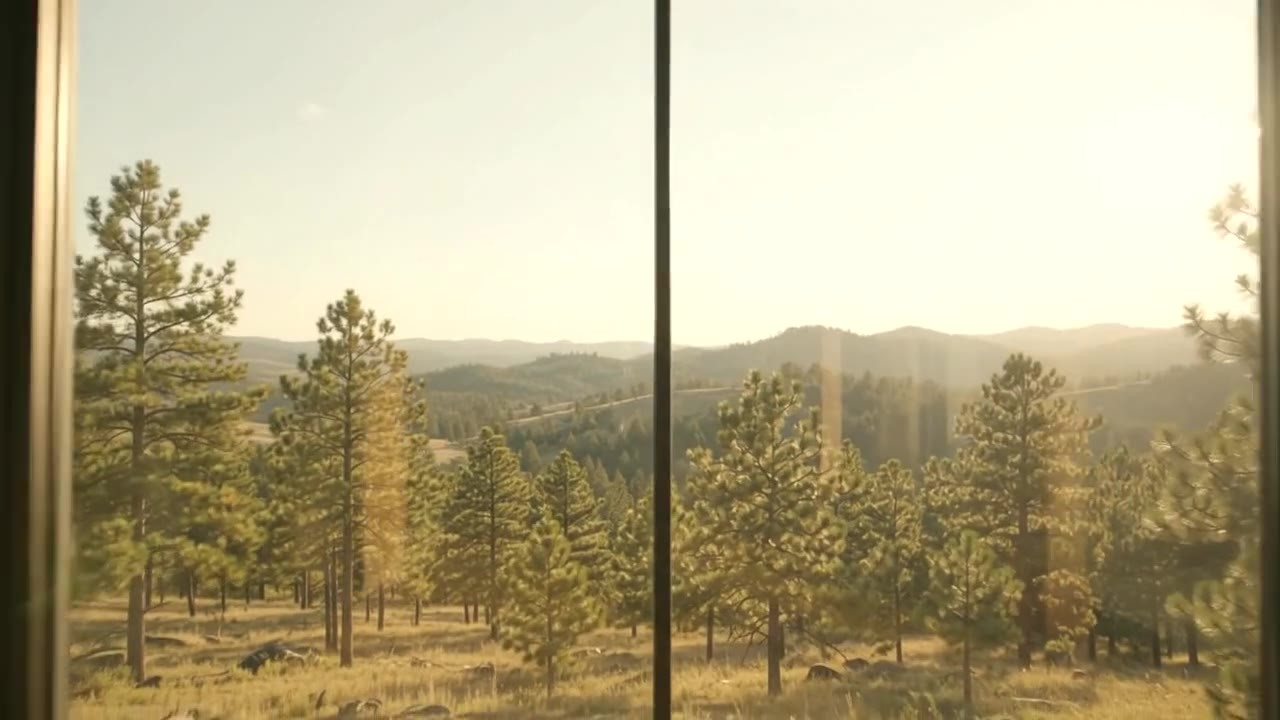 Ponderosa pines and the rolling Black Hills of South Dakota at golden hour